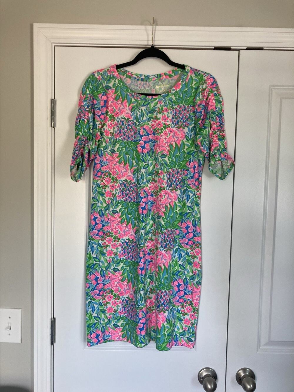 Lilly Pulitzer Belden T-Shirt Dress Multi A Cherry On Top Ruched Sleeve Size S